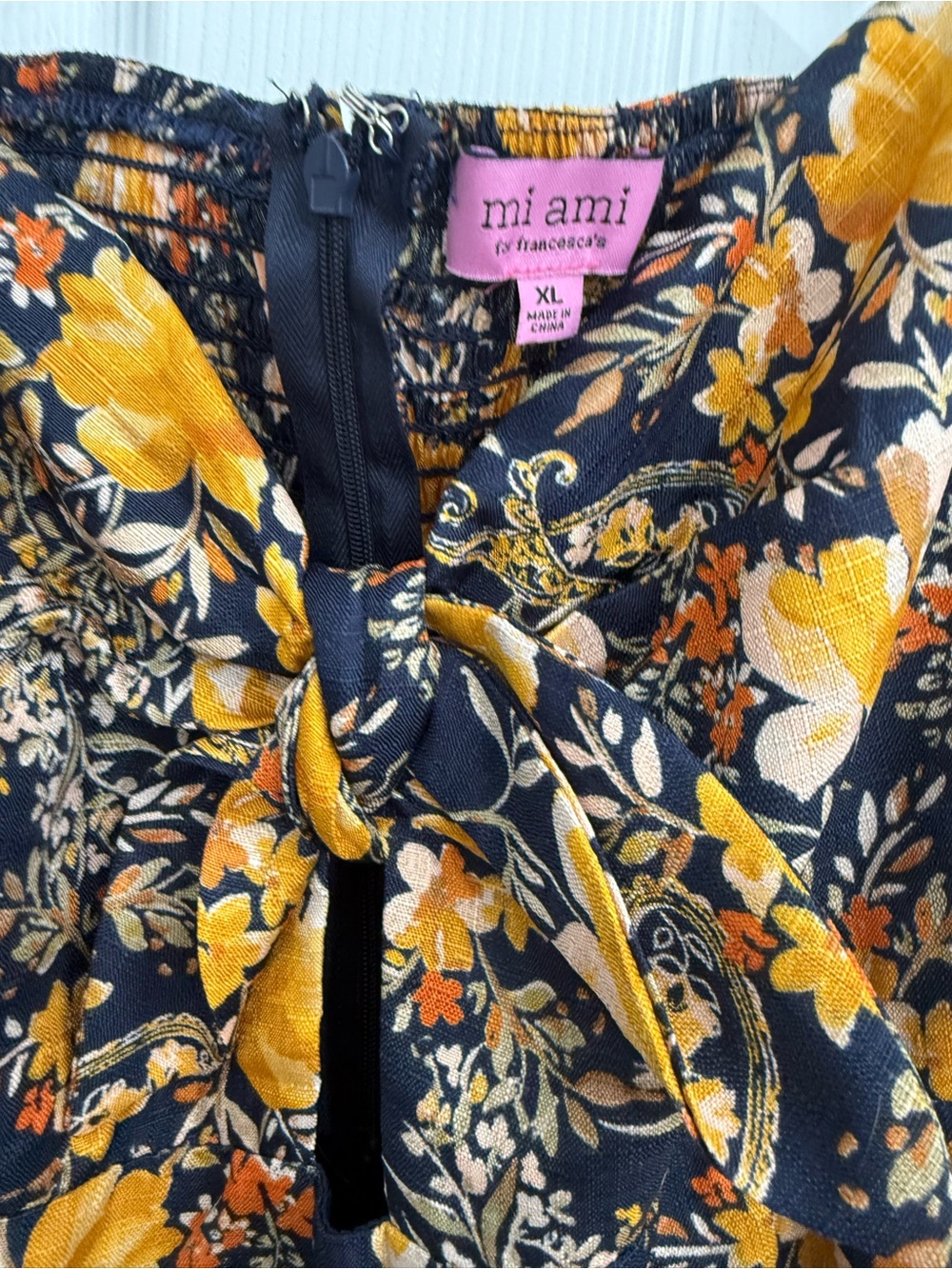 NWT Francesca's Collections Navy & Mustard Floral Tie-Front Maxi Dress - Picture 4 of 5